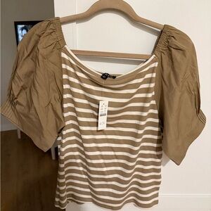 J Crew Striped Tan and White Women's Top